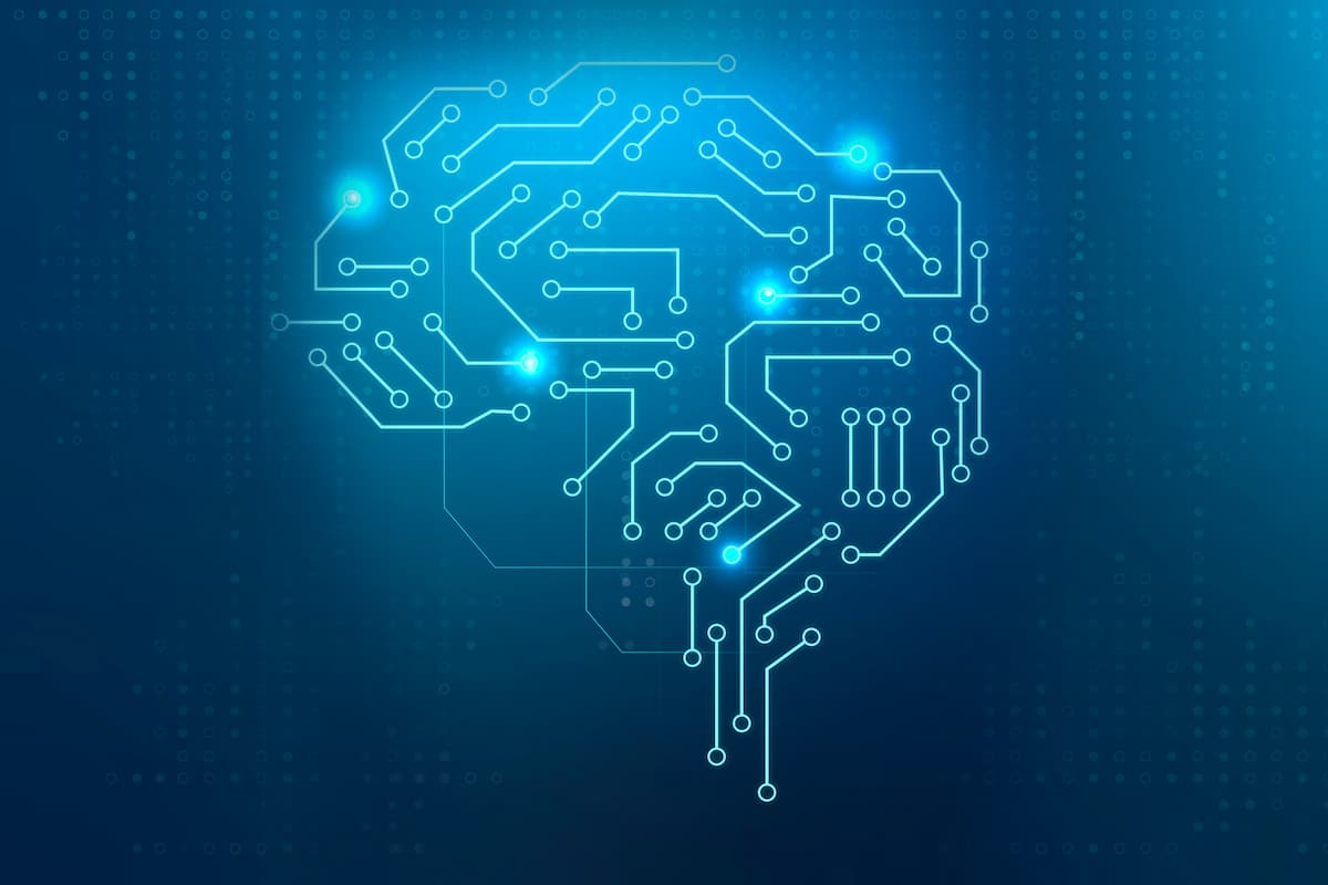 illustration of computerized blue brain representing technology